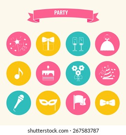 Party and Celebration icon set.Vector silhouette illustration