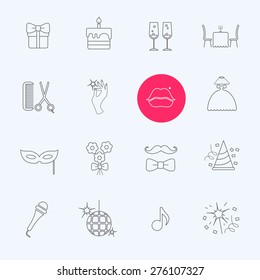 Party and Celebration icon set.Vector silhouette illustration