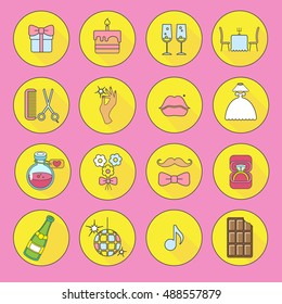 Party and Celebration icon set.Vector silhouette illustration