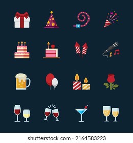 Party and Celebration Icons with Black Background