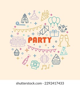 Party And Celebration Icons Circle Shape Background Vector Design.