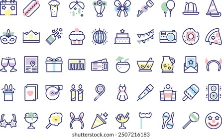 Party and celebration icons collection is a vector illustration with editable stroke.