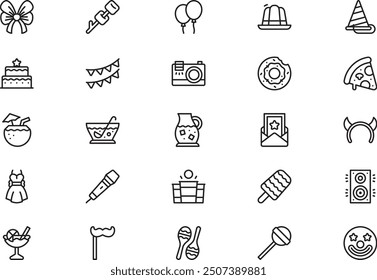 Party and celebration icons collection is a vector illustration with editable stroke.