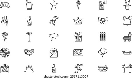 Party and celebration icons High-Quality Vector Icons Collection with Editable Stroke. Ideal for Professional and Creative Projects.