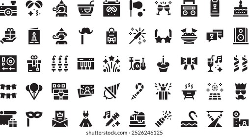 Party and celebration icons High-Quality Vector Icons Collection with Editable Stroke. Ideal for Professional and Creative Projects.