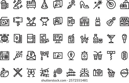 Party and celebration icons High-Quality Vector Icons Collection with Editable Stroke. Ideal for Professional and Creative Projects.