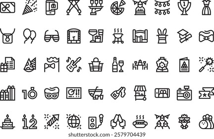 Party and celebration icons High-Quality Vector Icons Collection with Editable Stroke. Ideal for Professional and Creative Projects