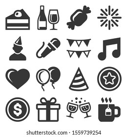 Party and Celebration Icons Set on White Background. Vector