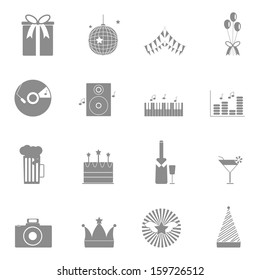 Party and celebration icons set on white background, stock vector