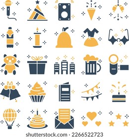 Party and celebration icons set, party vector icons, party icons pack, new year pack, event icons set, celebration  set, vecto set, party fill color pack
