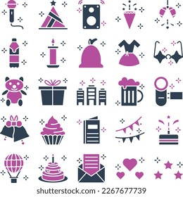 Party and celebration icons set, party vector icons, party icons pack, new year pack, event icons set, celebration  set, vecto set, party fill color pack
