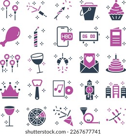 Party and celebration icons set, party vector icons, party icons pack, new year pack, event icons set, celebration  set, vecto set, party fill color pack
