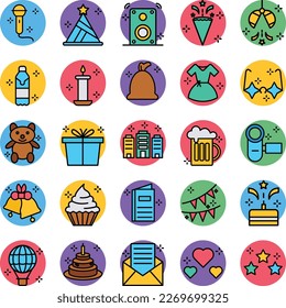 Party and celebration icons set, party vector icons, party icons pack, new year pack, event icons set, celebration  set, vecto set, party fill color pack
