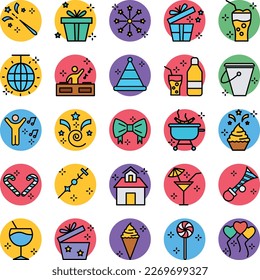 Party and celebration icons set, party vector icons, party icons pack, new year pack, event icons set, celebration  set, vecto set, party fill color pack
