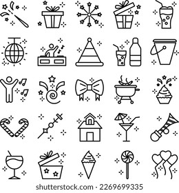 Party and celebration icons set, party vector icons, party icons pack, new year pack, event icons set, celebration  set, vecto set, party fill color pack
