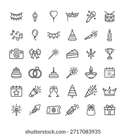 Iconos de la celebración del partido fijan el estilo de la línea del Vector