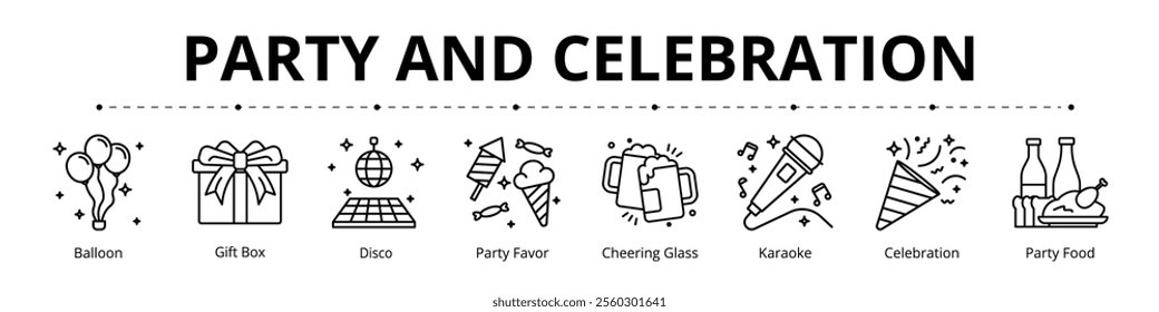 Party and Celebration Line Banner Web Icon Set Vector Illustration