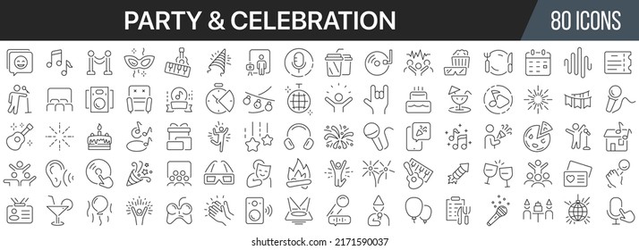 Party and celebration line icons collection. Big UI icon set in a flat design. Thin outline icons pack. Vector illustration EPS10