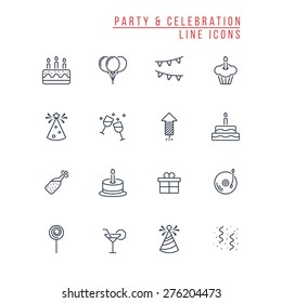 Party and Celebration Outline Icons