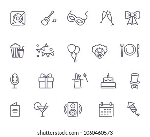Party and Celebration Outline Icons. Vector illustrations