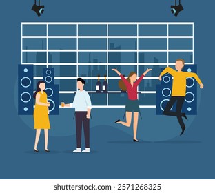 Party Celebration Scene with Dancing and Drinks 2d flat vector illustrations