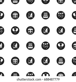 Party celebration seamless pattern. Birthday, holidays, event, carnival festive. Party decor thin icons elements vector illustration. Line background. Texture with Gifts, cake, cocktail and present