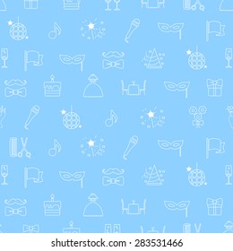 Party and Celebration seamless pattern with champagne, cake,  present, gift box, microphone