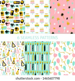 Party Celebration Seamless Patterns. Vector Illustration of Trendy Greeting Background.
