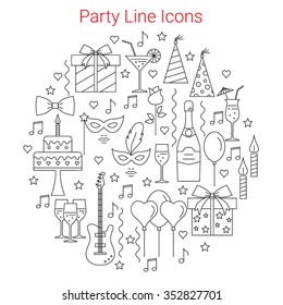 Party and Celebration vector  line Icons set . 