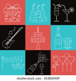 Party and Celebration vector  line Icons set . 