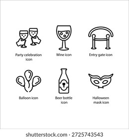 Celebración del partido, vino, puerta de entrada, globo, botella de cerveza, máscara de Halloween, icono