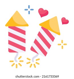 Party celebrations, flat icon of valentine fireworks 

