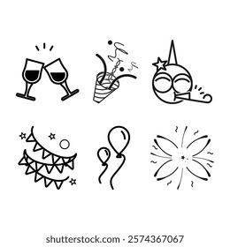 party celebrations line icons set, celebration thin signs , joy, happiness and enjoyment .