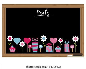 party chalk board with decorations ready for your text