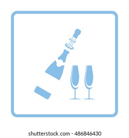 Party champagne and glass icon. Blue frame design. Vector illustration.