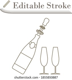 Party Champagne And Glass Icon. Editable Stroke Simple Design. Vector Illustration.