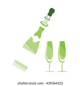Party champagne and glass icon. Flat color design. Vector illustration.