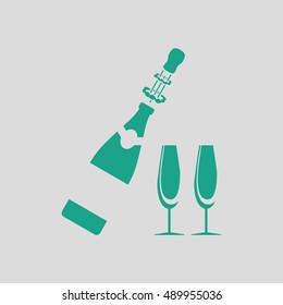 Party champagne and glass icon. Gray background with green. Vector illustration.