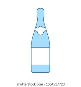 Party Champagne And Glass Icon. Thin Line With Blue Fill Design. Vector Illustration.