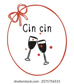 Party cheers drinks hand drawn in whimsical retro vintage line art style. Ideal for wedding invitation, menu design print collection.