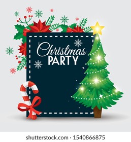 cartão de natal festa com pinho árvore e decoração vetor ilustração design
