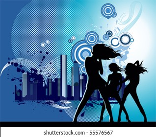 Party in the city. All elements and textures are individual objects. Vector illustration scale to any size.