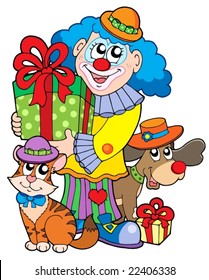 Party clown with cute animals