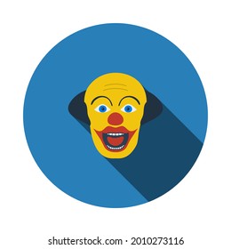 Party Clown Face Icon. Flat Circle Stencil Design With Long Shadow. Vector Illustration.