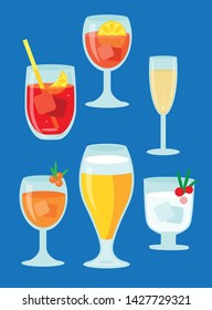 Party cocktail drinks set vector illustration