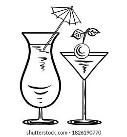 
Party cocktail glasses hand drawn vector illustration isolated on white background.
