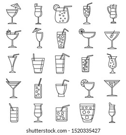 Party Cocktail Icons Set. Outline Set Of Party Cocktail Vector Icons For Web Design Isolated On White Background