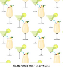 Party cocktails background. Alcohol drinks seamless pattern.