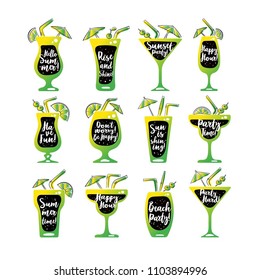 Party cocktails doodle icons set, cocktail menu, vector illustration, eps 10 vector