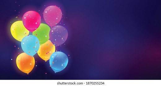 party color balloons Glow, confetti concept design template holiday Happy Day, background Celebration Vector illustration.